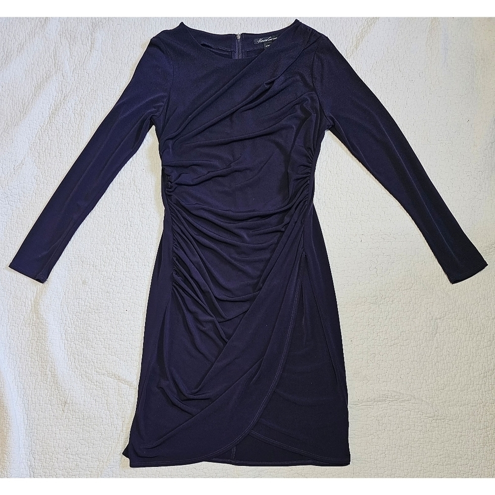 Kenneth Cole Purple Long Sleeve Ruched Dress